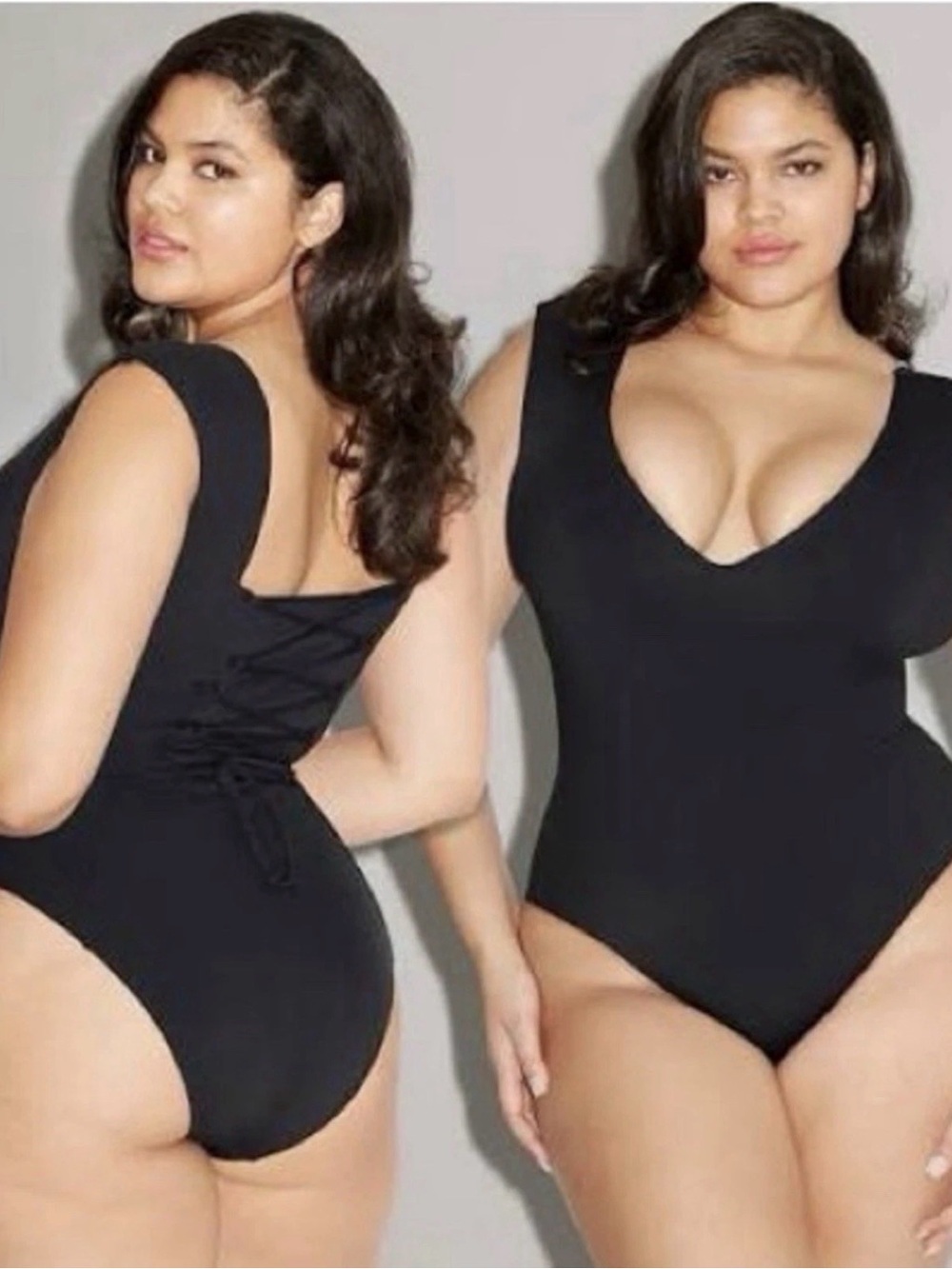 TA3 Plungey Muscle One-Piece Shaping Swimsuit Black 2X Regular Long.